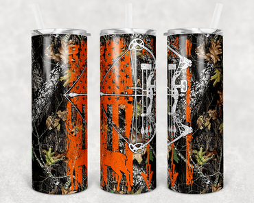 Orange Bow Hunting Camo Deer Hunting 20 oz Skinny Sublimation Tumbler