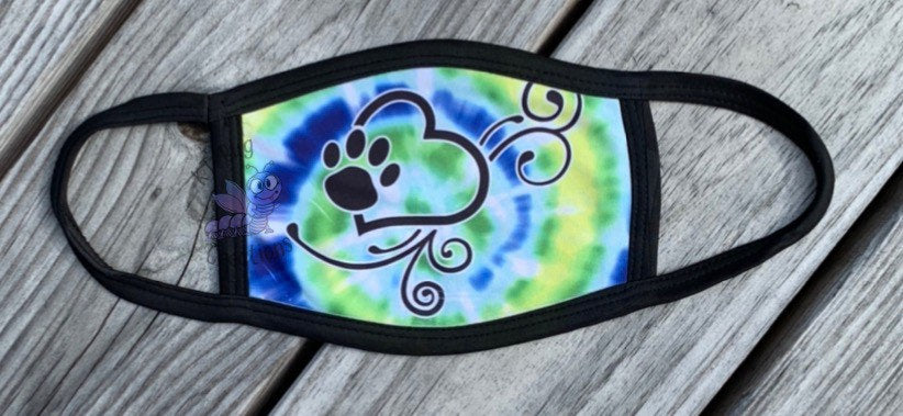 Paw Print Heart Tie Dye Triple Layer Face Mask With Filter Pocket