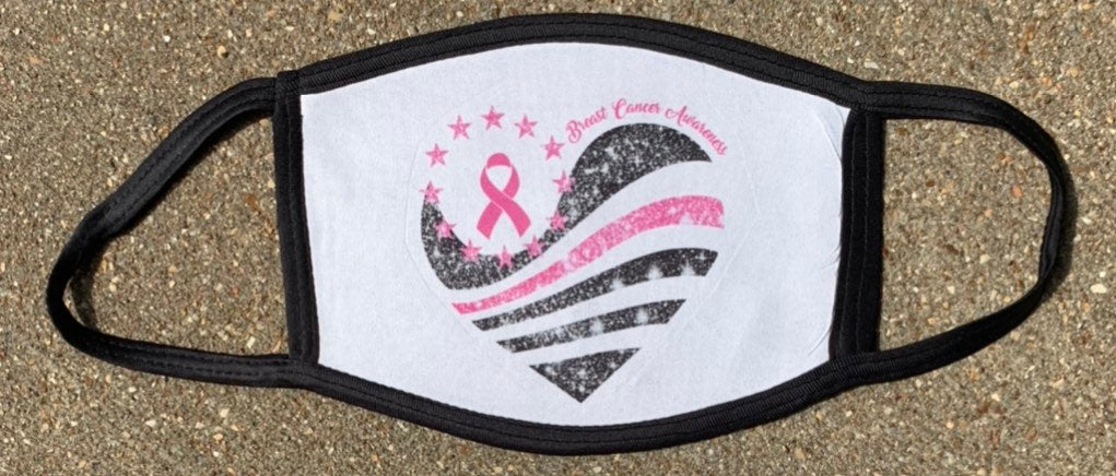 Breast Cancer Awareness Ribbon Triple Layer Face Mask With Filter Pocket