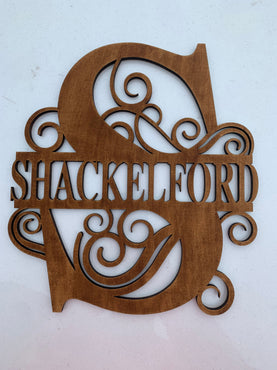 Split Letter Monogram Last Name Sign