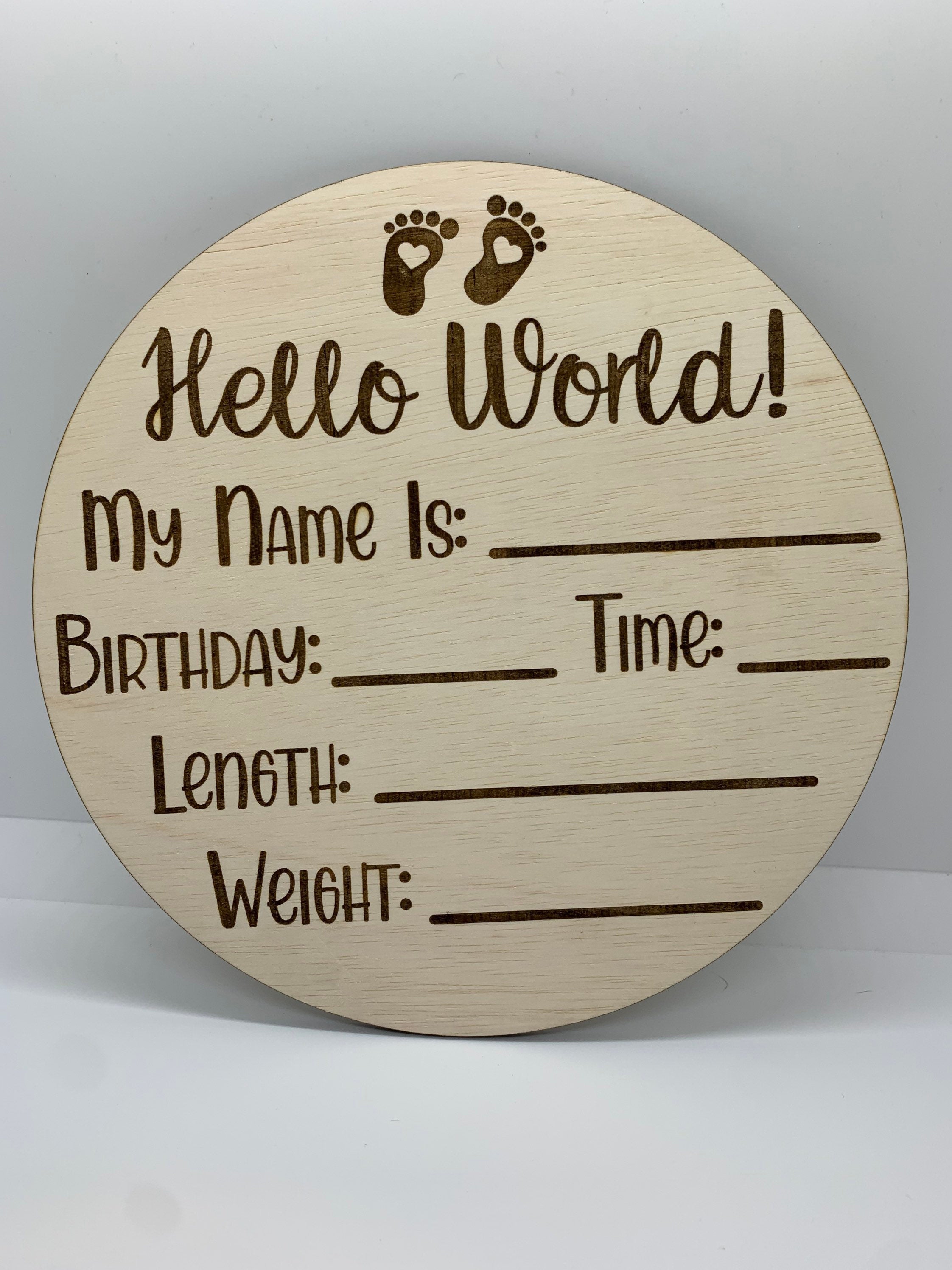 Baby Announcement Wooden Sign Birth Stats Circle | Hello World Sign | New Baby Photo Prop