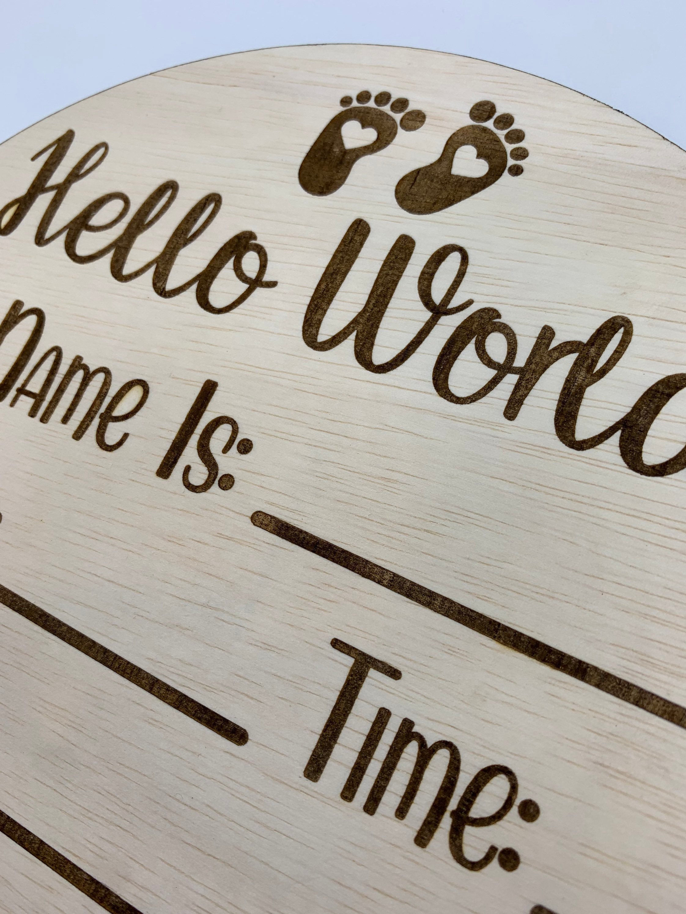 Baby Announcement Wooden Sign Birth Stats Circle | Hello World Sign | New Baby Photo Prop