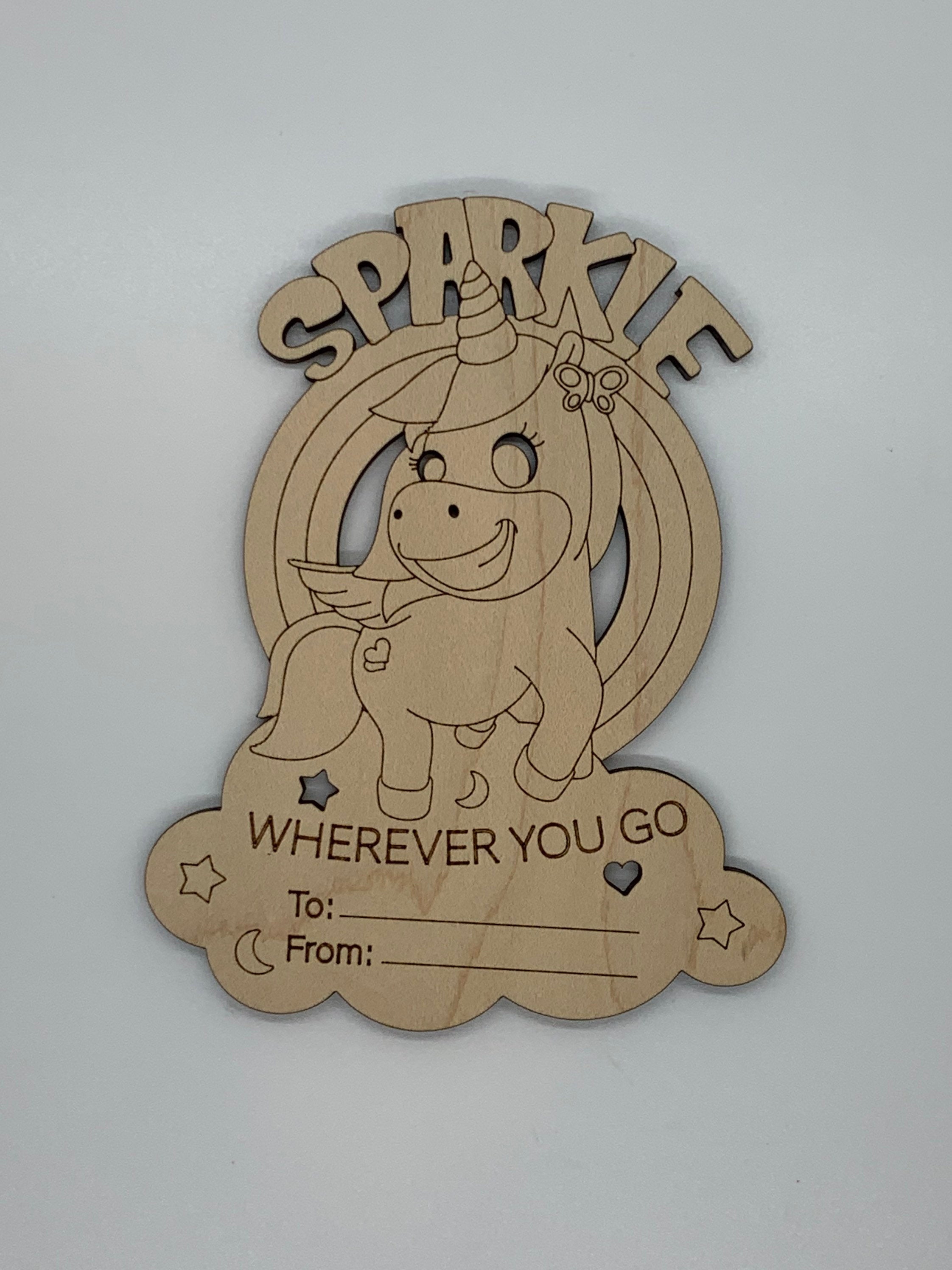 Valentine: DIY Coloring Valentines Wooden Laser Cut and Engraved Unicorns