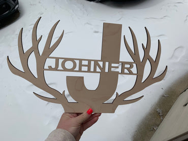 Deer Antler Split Letter Monogram Last Name Sign | Wooden Monogram Sign | Last Name Sign | Gift for Hunters