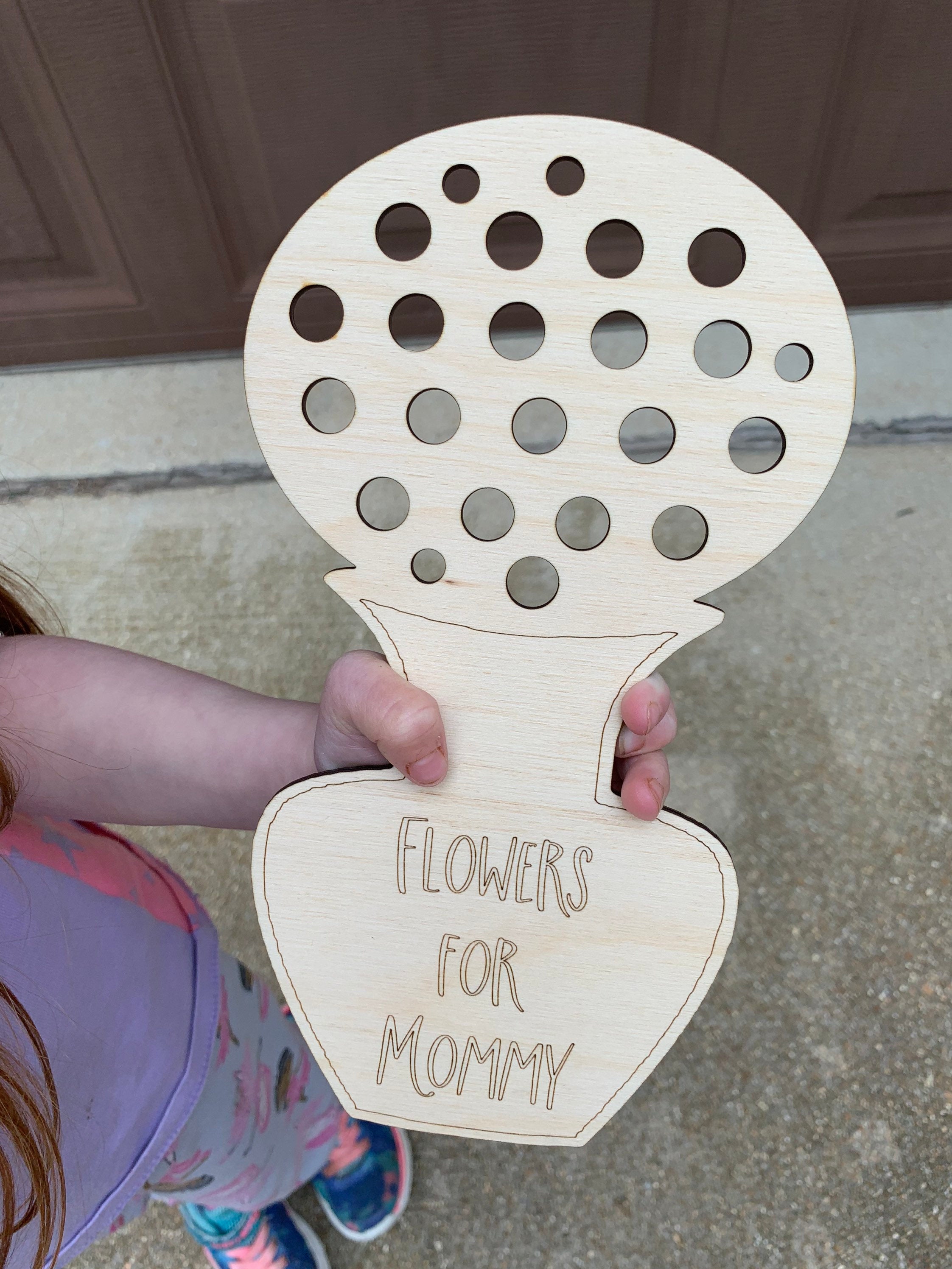Flowers for Mommy Flower Holder Flowers for Mommy Wooden Cutout Flower  Holder Kids Craft Gift to Mom From Kids DIY Paint Sign 