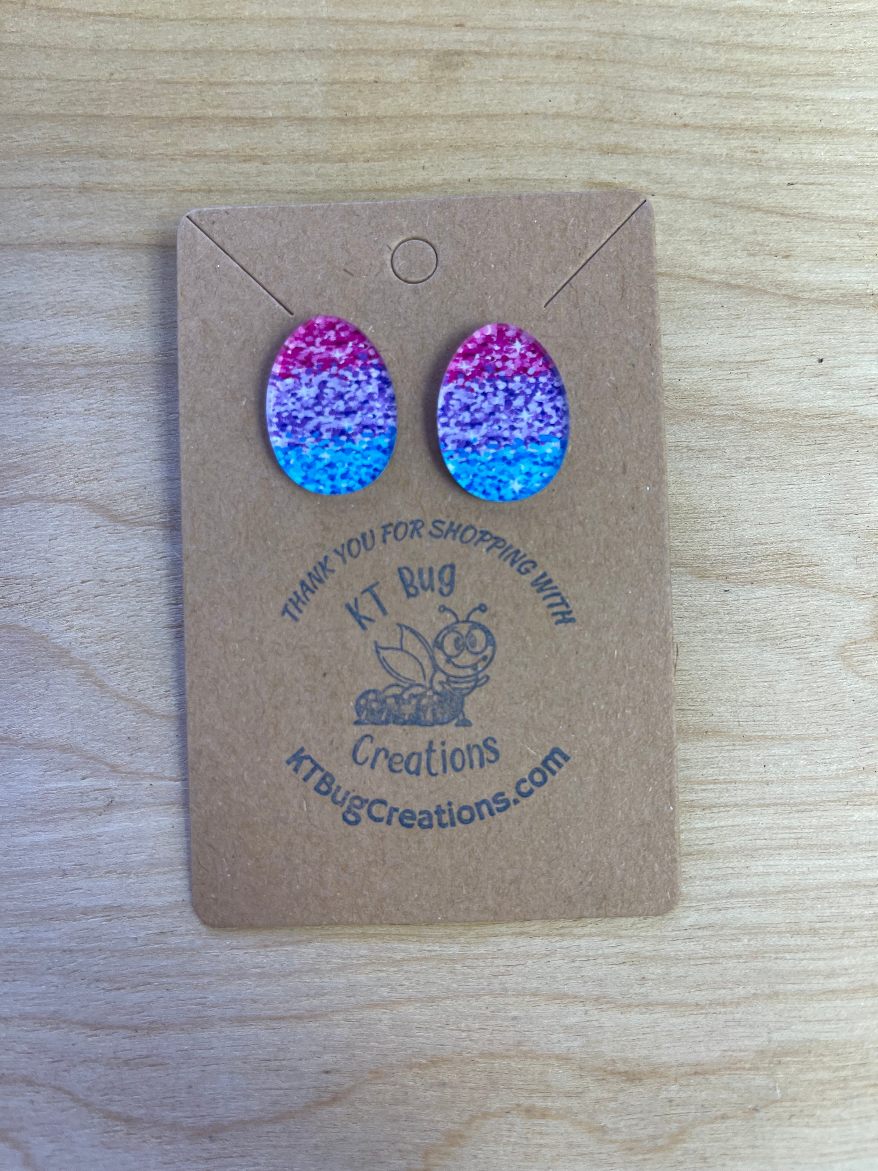 Pink/Purple/Blue Faux Glitter Easter Earrings