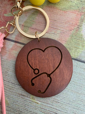 Stethoscope Heart Bangle Bracelet Keychain