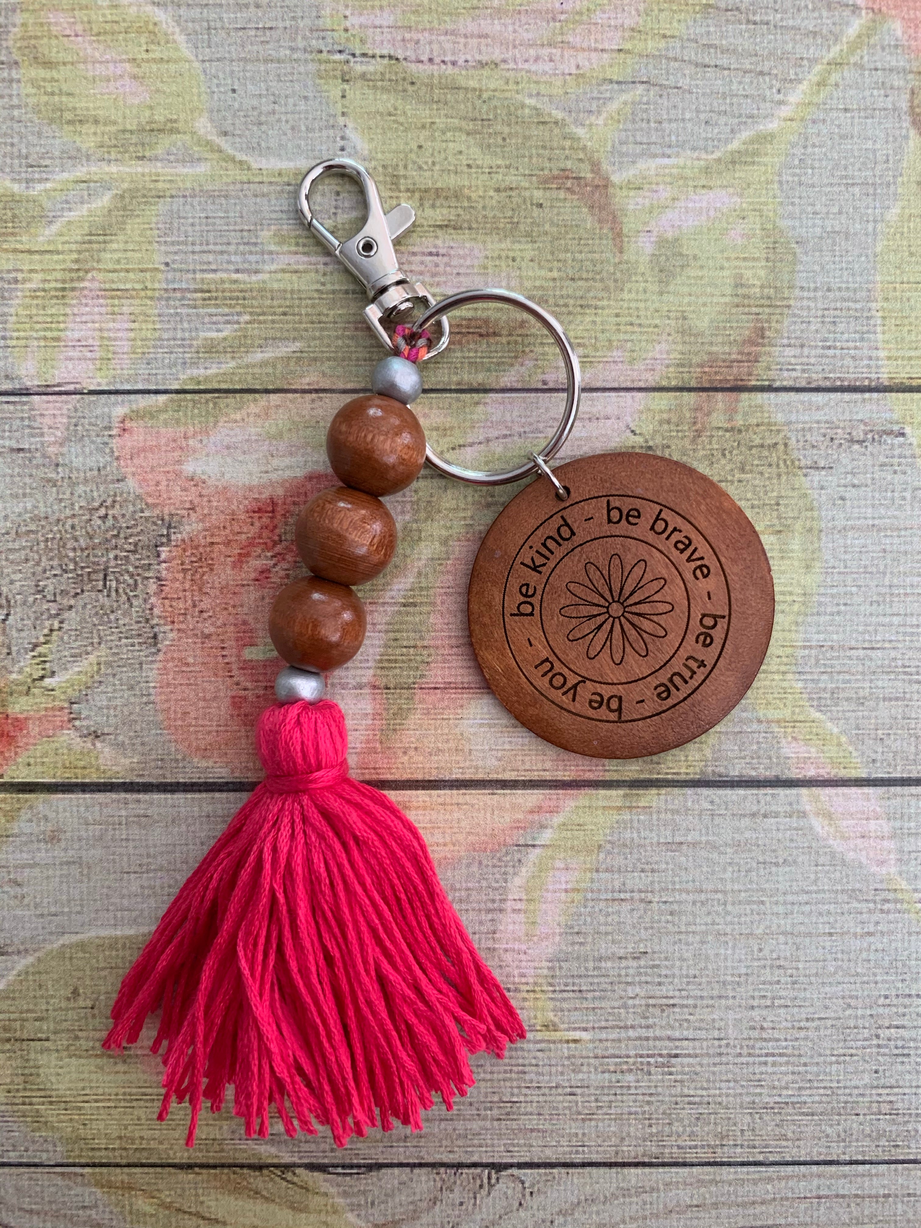 Be Kind Be Brave Be True Be You Beaded Tassel Keychain