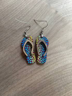 Blue and Yellow Cheetah Flip Flop Earrings