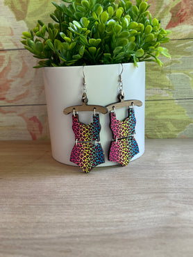 Rainbow Cheetah Swimsuit Earrings