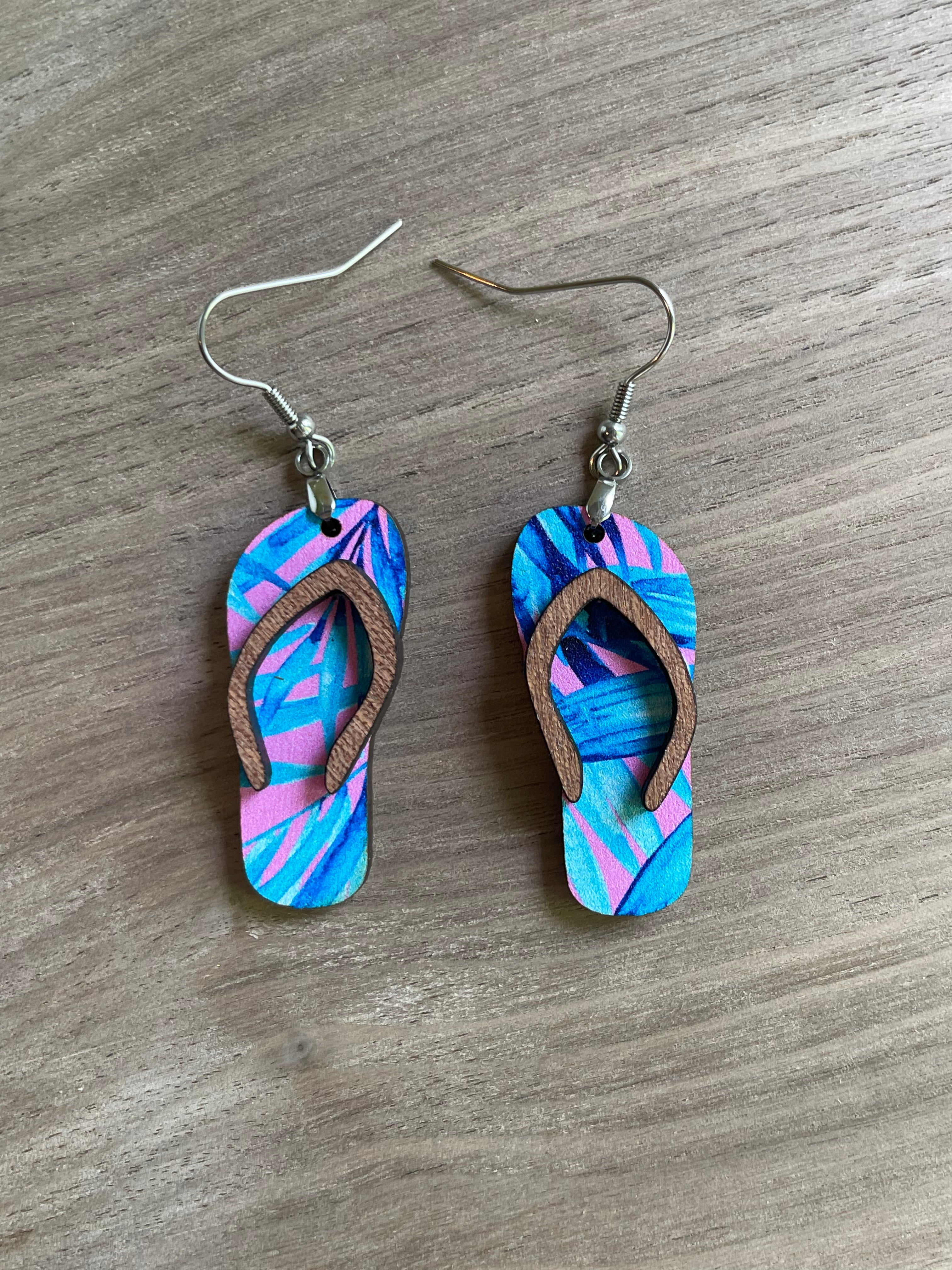 Pink and Blue Preppy Floral Flip Flop Earrings