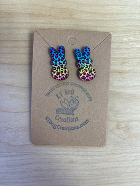 Bright Rainbow Leopard Easter Earrings