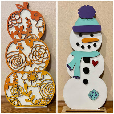 DIY Wooden Sign Kit - Floral Stacking Pumpkins Snowman Reversible