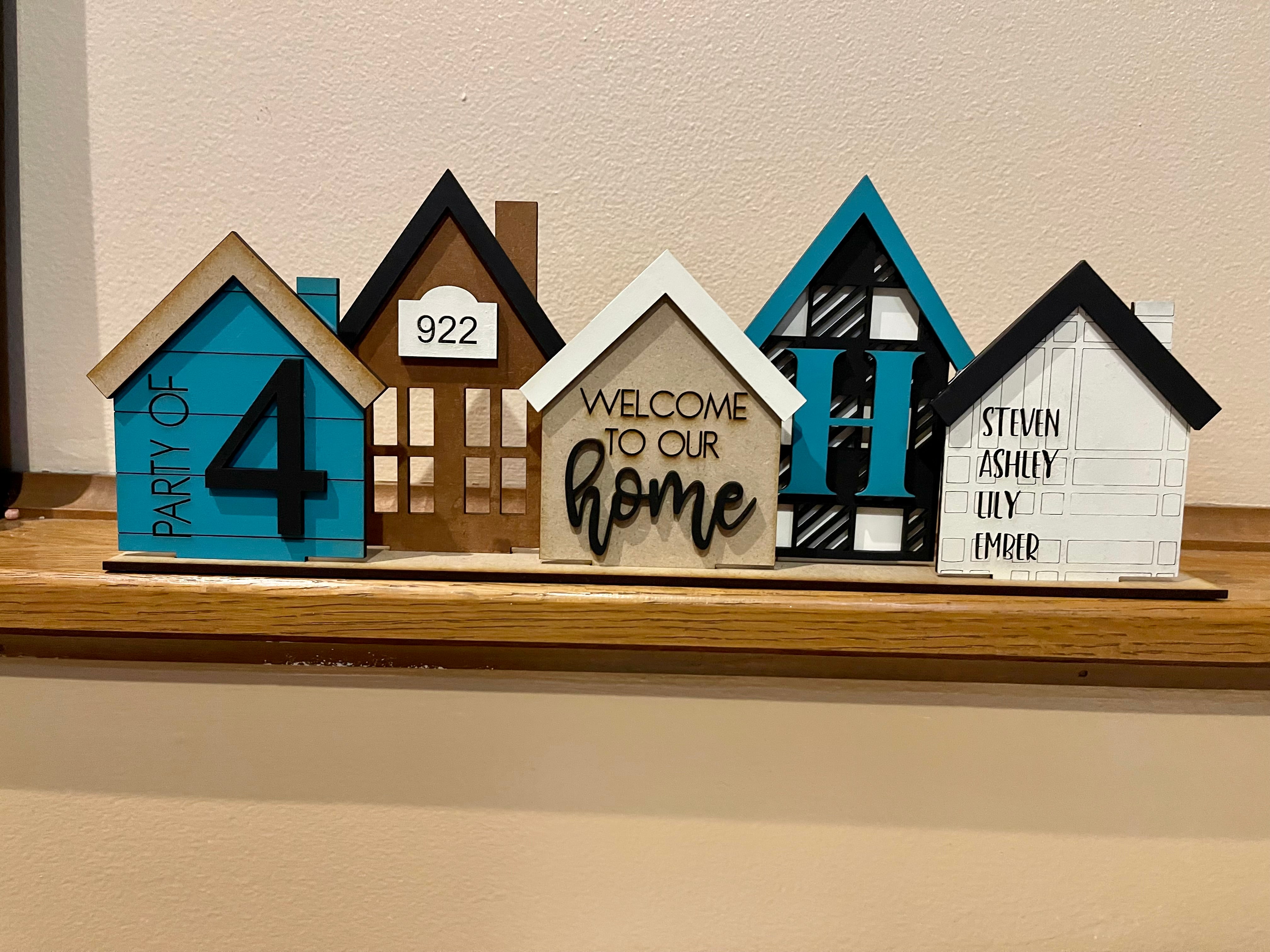 Set of 5 Personalized Houses Mantle Decor