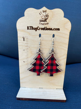 Buffalo Plaid Christmas Tree Dangle Earrings