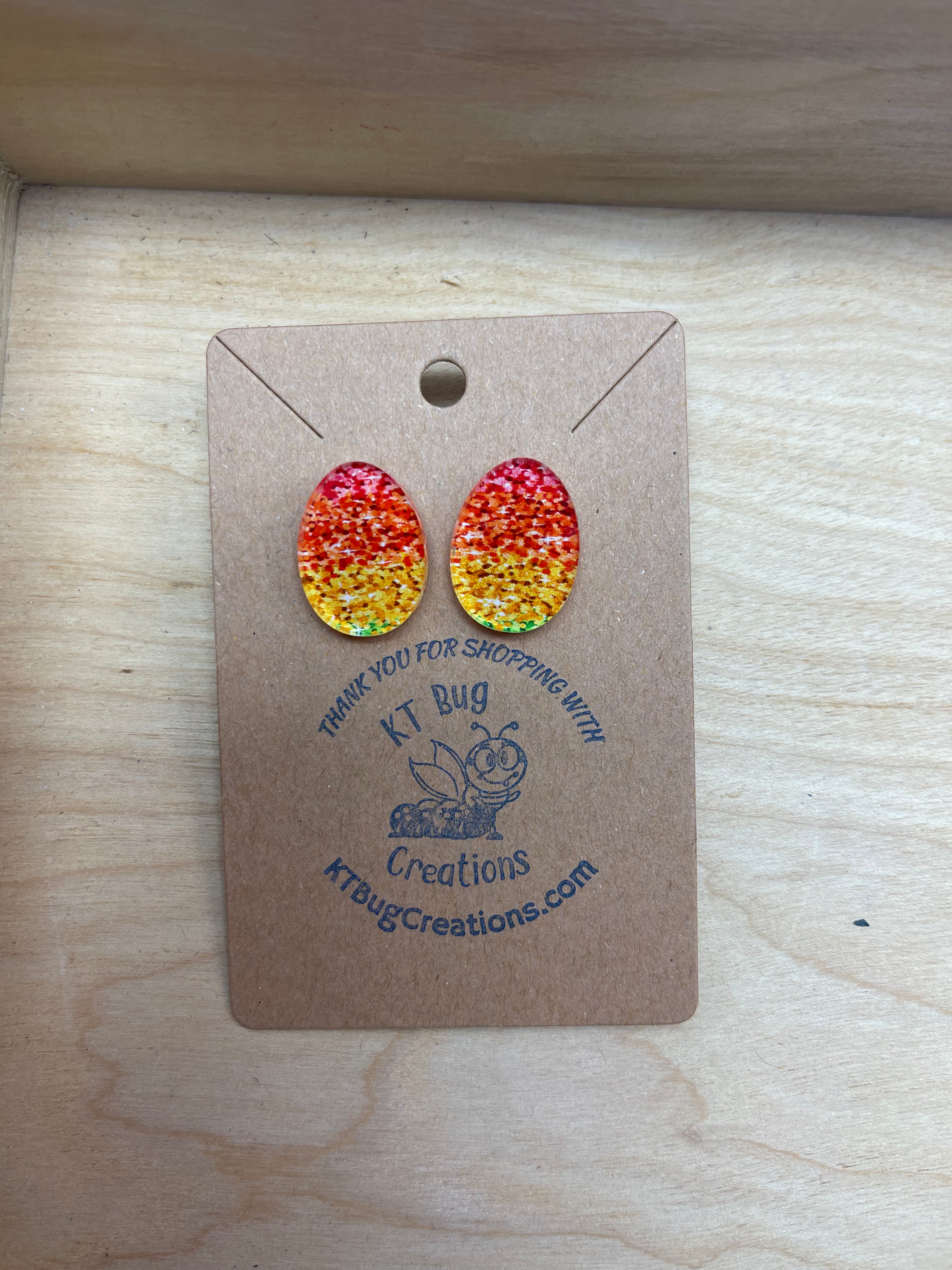 Red/Orange/Yellow Faux Glitter Easter Earrings