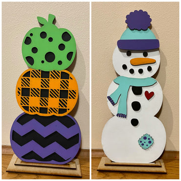 Geometric DIY Wooden Sign Kit - Floral Stacking Pumpkins Snowman Reversible