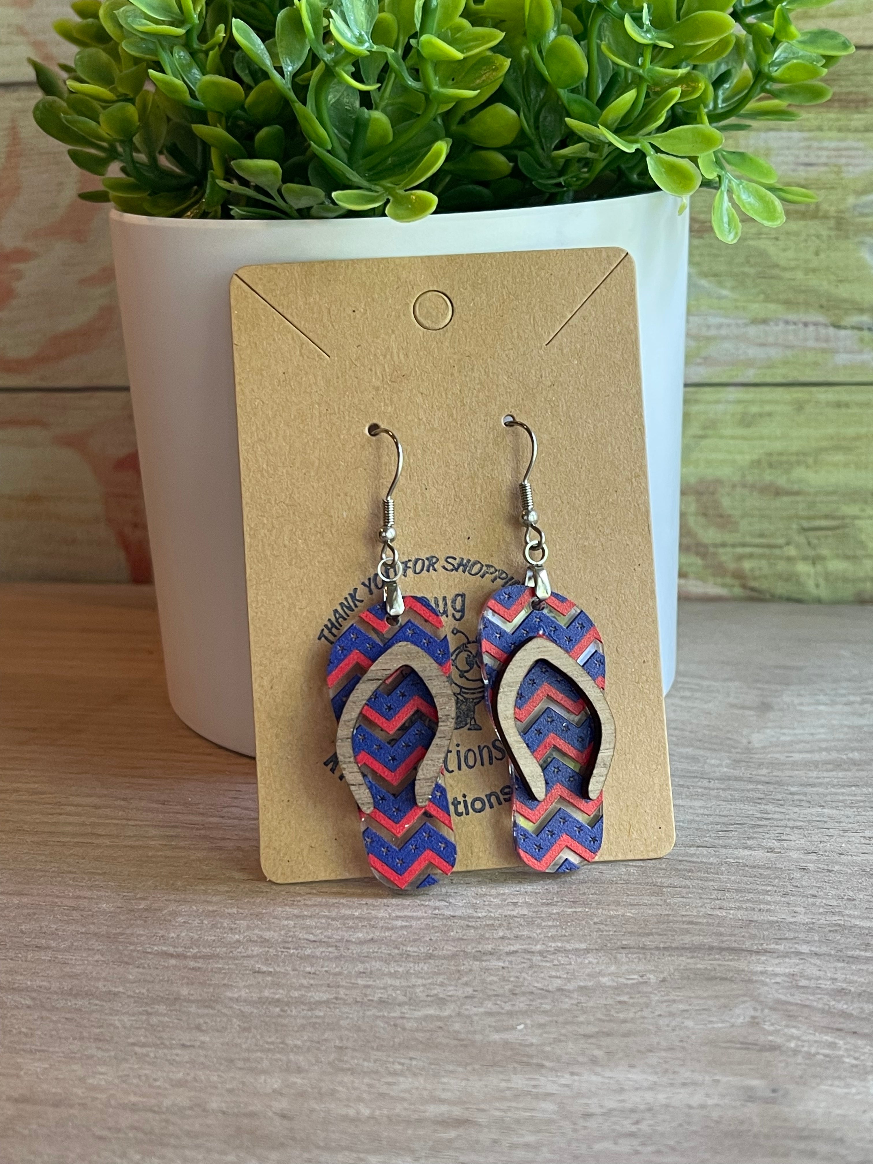 Patriotic Chevron Flip Flop Earrings