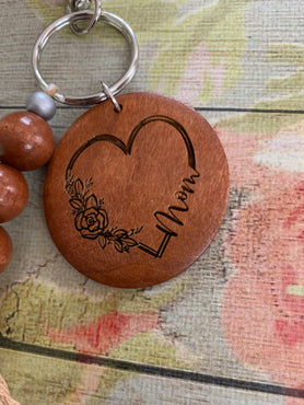 Mom Doodle Heart Beaded Tassel Keychain