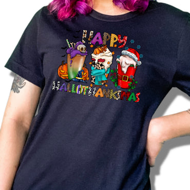 Happy HalloThanksMas Drink T-Shirt