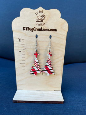 Candy Cane Stripe Cross Doodle Christmas Tree Dangle Earrings