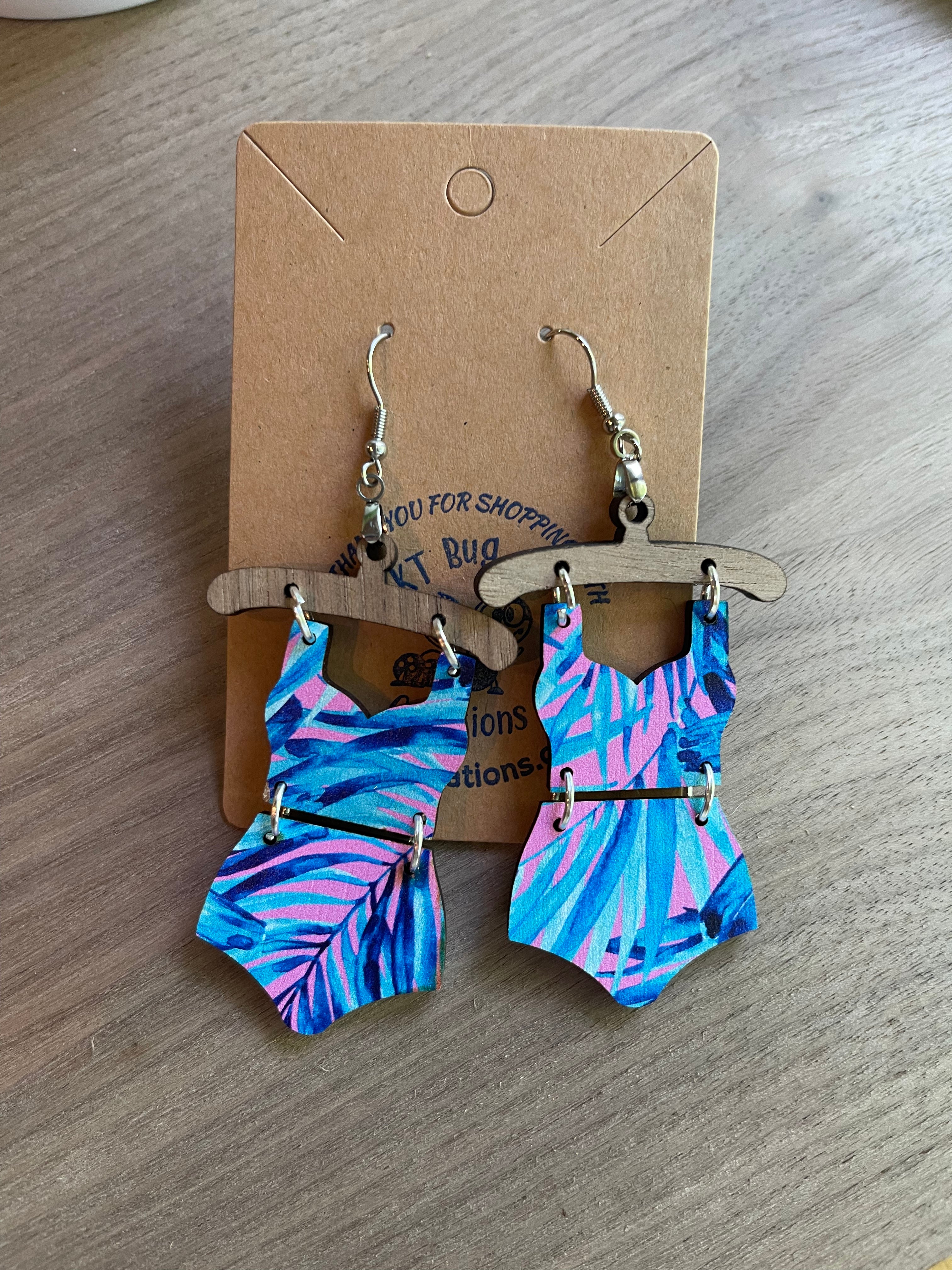 Pink and Blue Preppy Floral Swimsuit Earrings