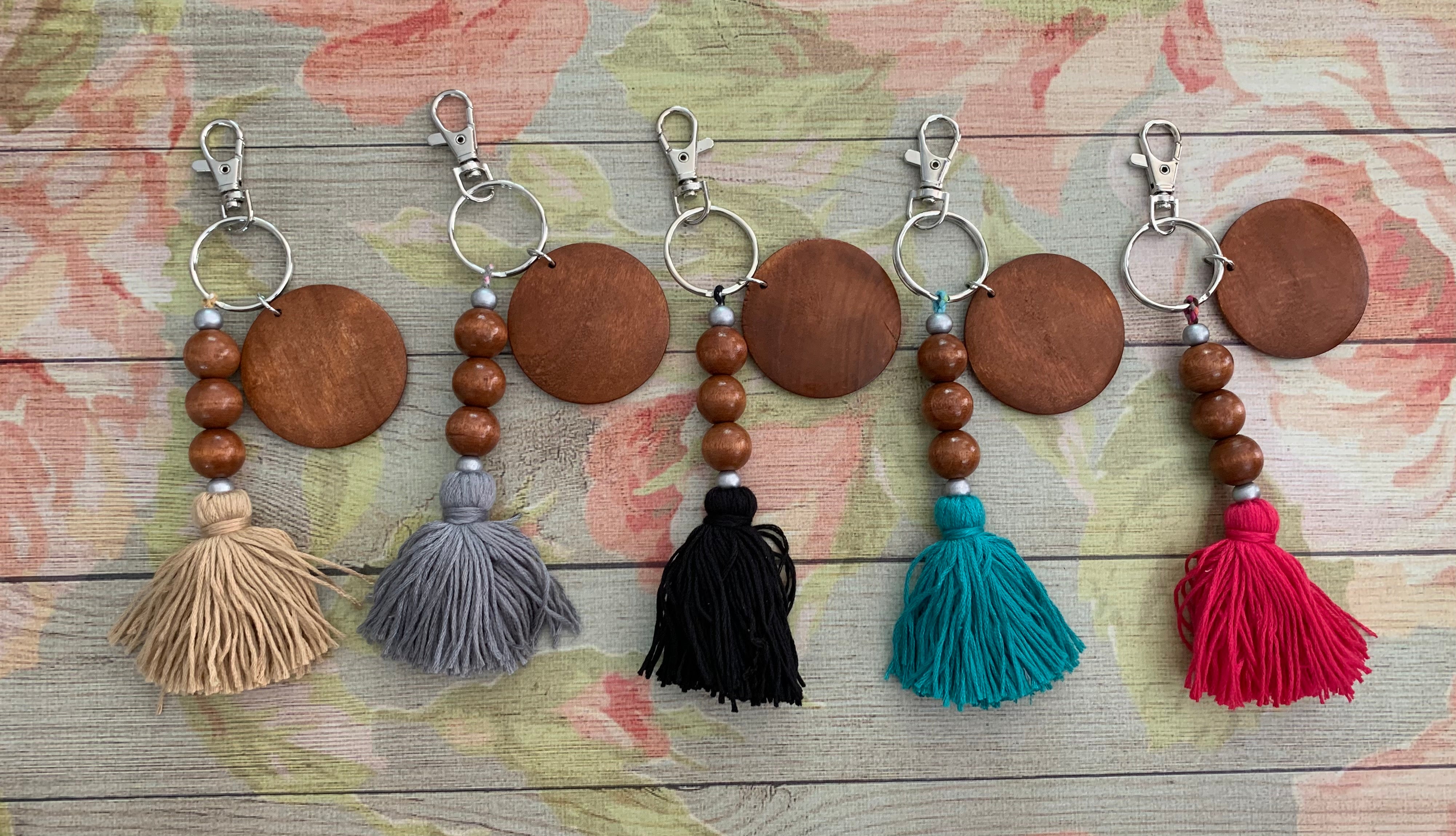 Wooden Bead Tassel Keychains 