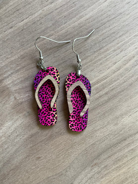 Pink and Purple Cheetah Flip Flop Earrings