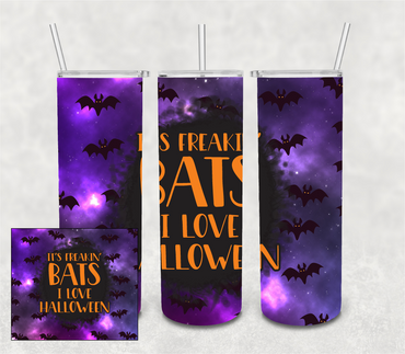 It's Freakin Bats I Love Halloween 20 oz Skinny Sublimation Tumbler