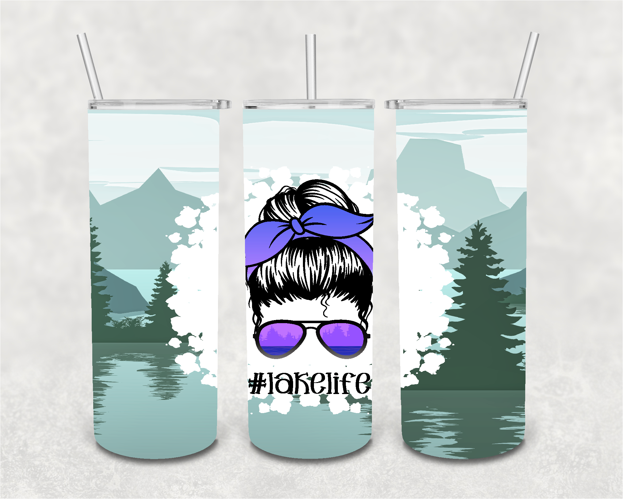 Lake Life Messy Bun 20 oz Skinny Sublimation Tumbler