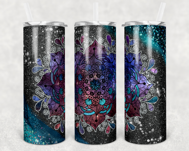 Black Milky Way Faux Glitter Mandala 20 oz Skinny Sublimation Tumbler