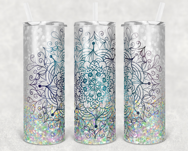 White Faux Glitter Mandala 20 oz Skinny Sublimation Tumbler