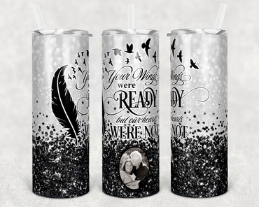 Black Faux Glitter Your Wings Were Ready Memorial Single Custom Photo 20 oz Skinny Sublimation Tumbler