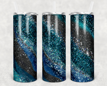 Black and Teal Milky Way Faux Glitter 20 oz Skinny Sublimation Tumbler