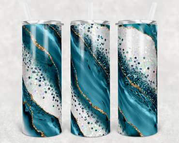 White and Teal Milky Way Faux Glitter 20 oz Skinny Sublimation Tumbler