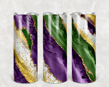 Mardi Gras Milky Way Faux Glitter 20 oz Skinny Sublimation Tumbler