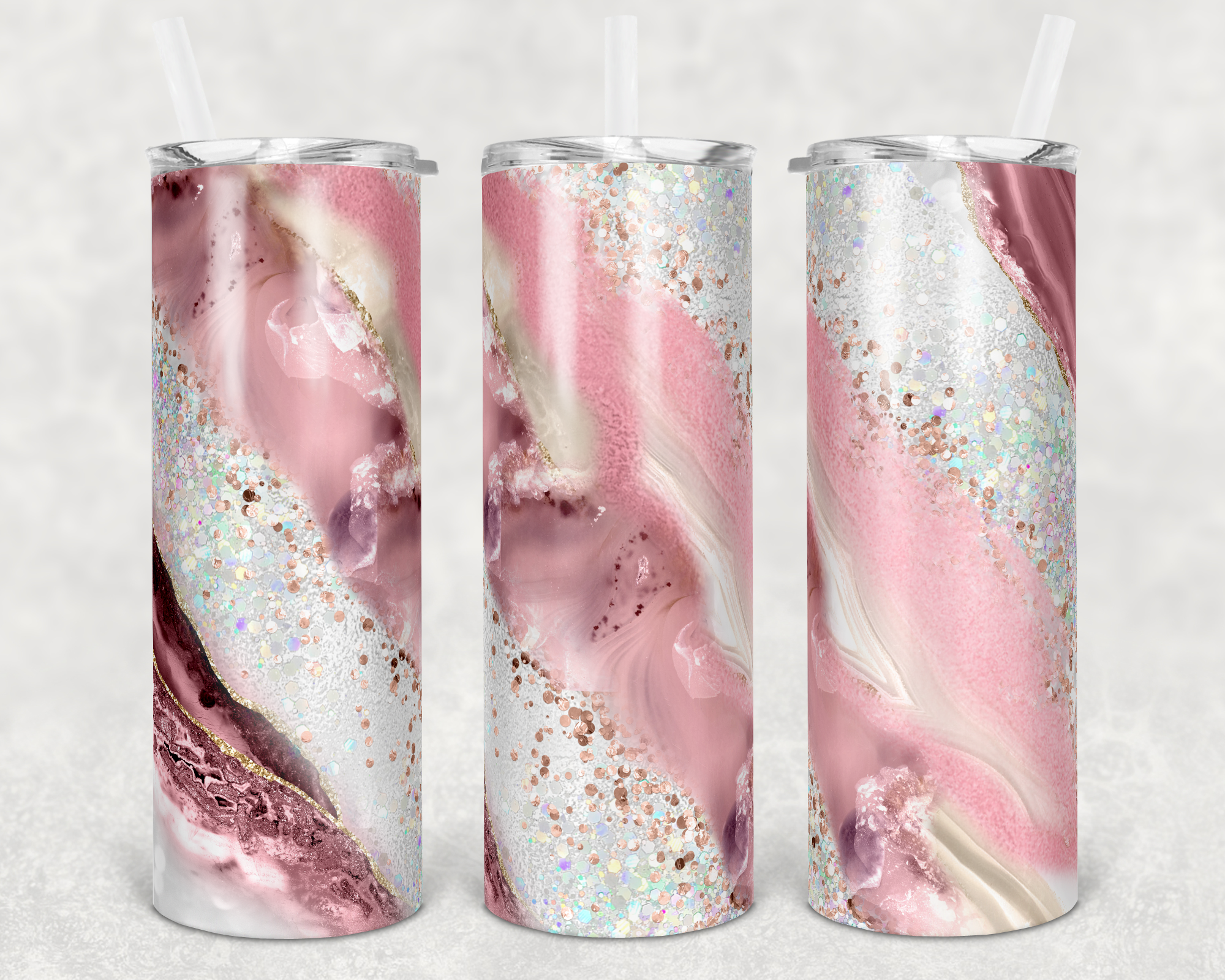 Pink and White Milky Way Faux Glitter 20 oz Skinny Sublimation Tumbler