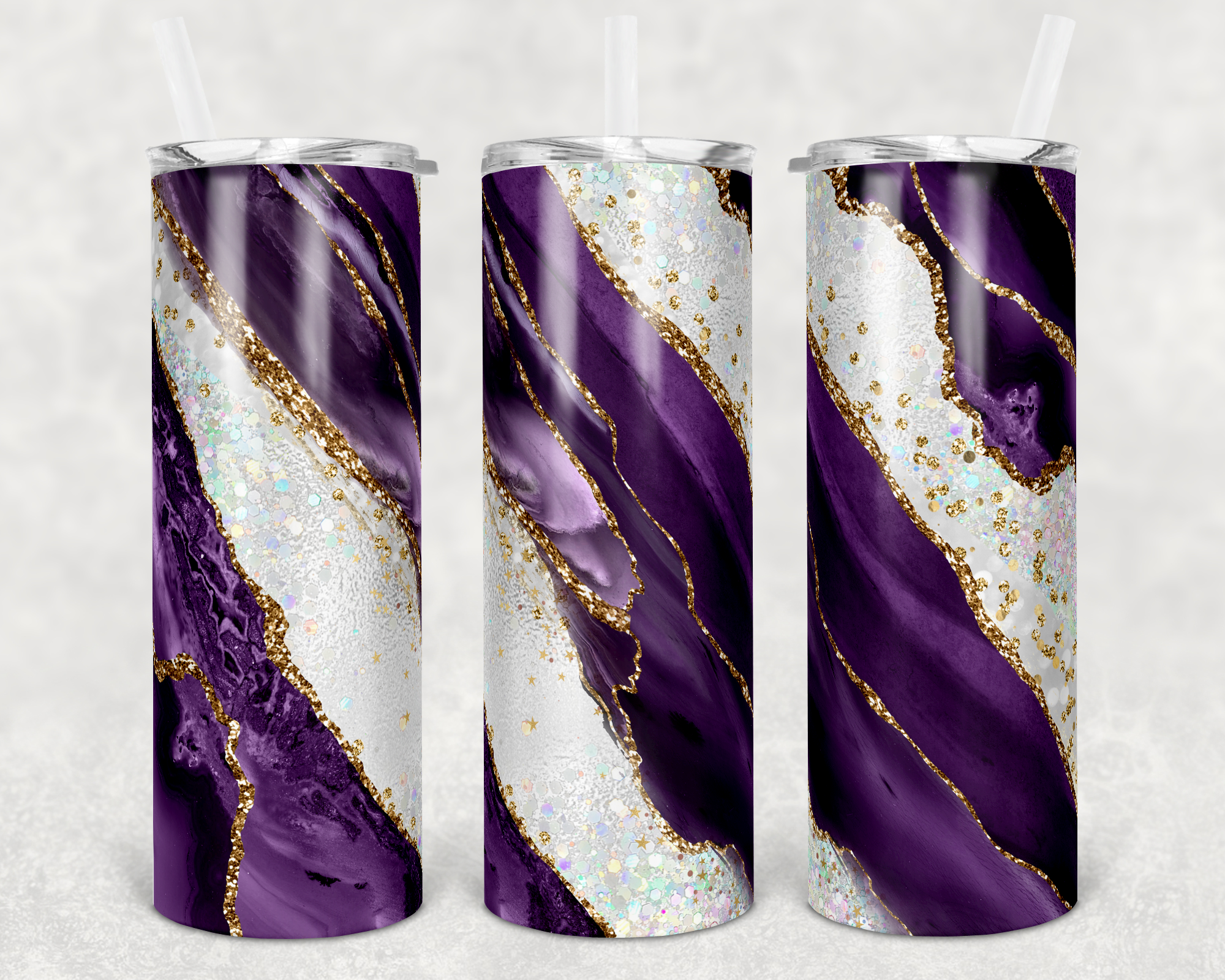 Purple and White Milky Way Faux Glitter 20 oz Skinny Sublimation Tumbler