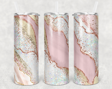 Light Pink and White Milky Way Faux Glitter 20 oz Skinny Sublimation Tumbler