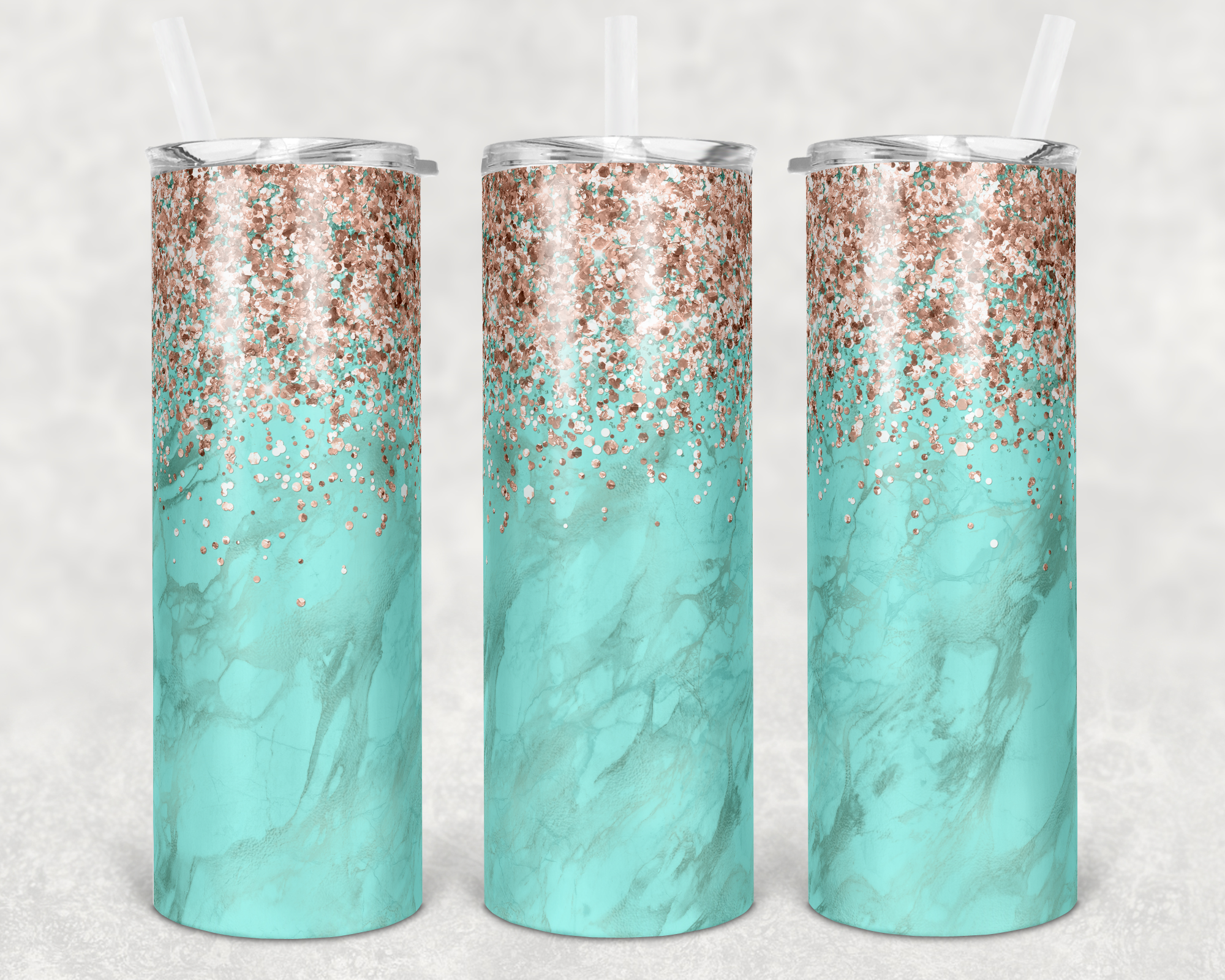 Mint Marble with Rose Gold Faux Glitter 20 oz Skinny Sublimation Tumbler