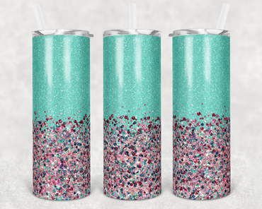 Mint with Pink Confetti Faux Glitter 20 oz Skinny Sublimation Tumbler