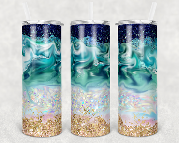 Ocean Beach Faux Glitter 20 oz Skinny Sublimation Tumbler