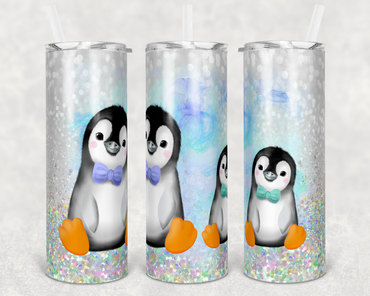 Two Penguins Faux Glitter 20 oz Skinny Sublimation Tumbler