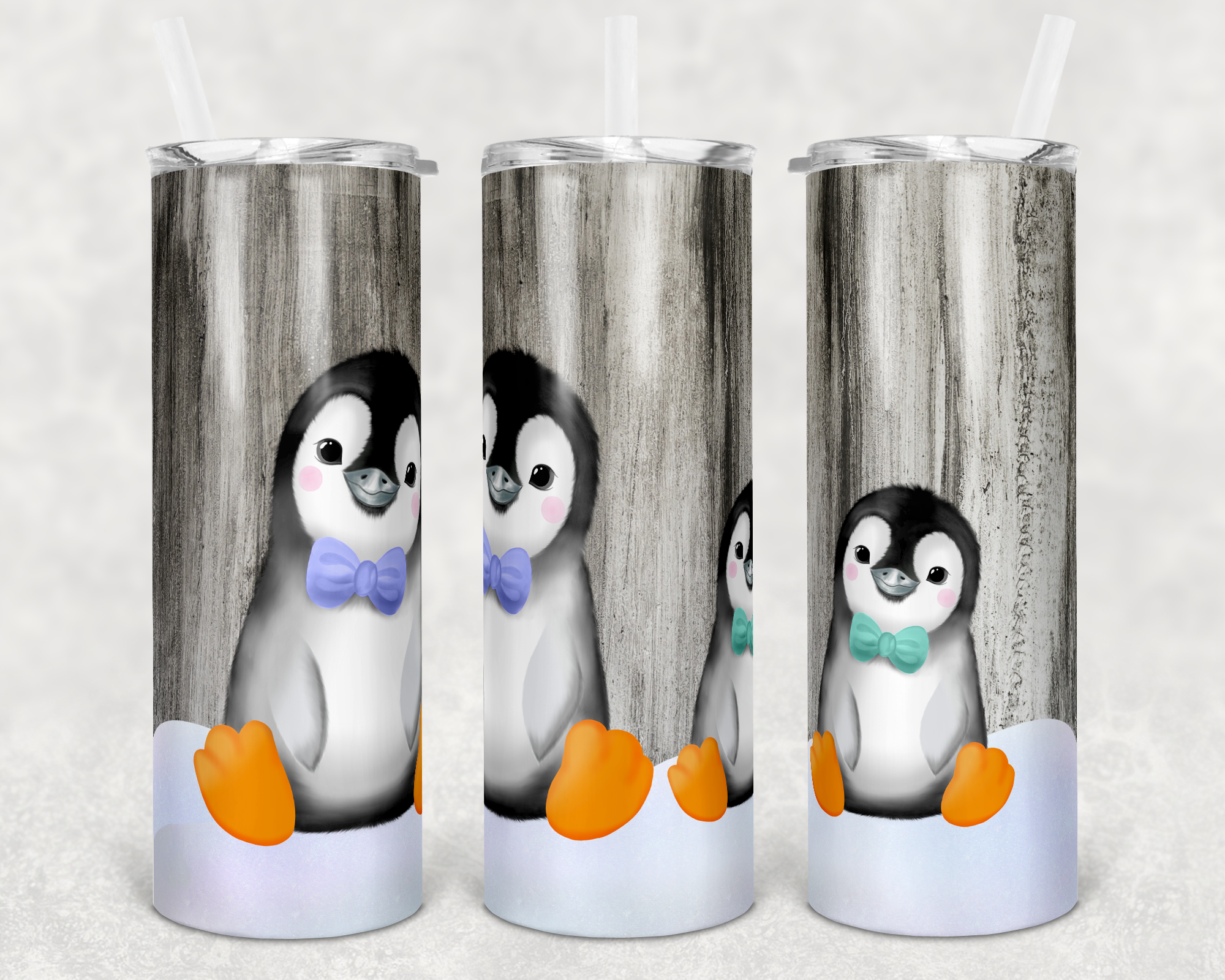 Two Penguins Woodgrain 20 oz Skinny Sublimation Tumbler