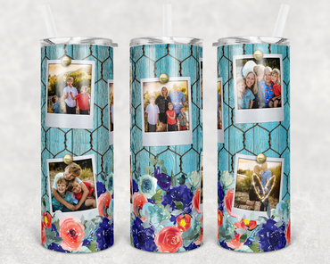 Chicken Wire Floral Polaroids Custom Photo 20 oz Skinny Sublimation Tumbler