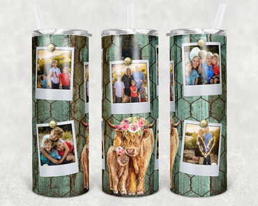 Chicken Wire Cows Polaroids Custom Photo 20 oz Skinny Sublimation Tumbler