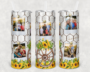 Chicken Wire Wagon Wheel Polaroids Custom Photo 20 oz Skinny Sublimation Tumbler