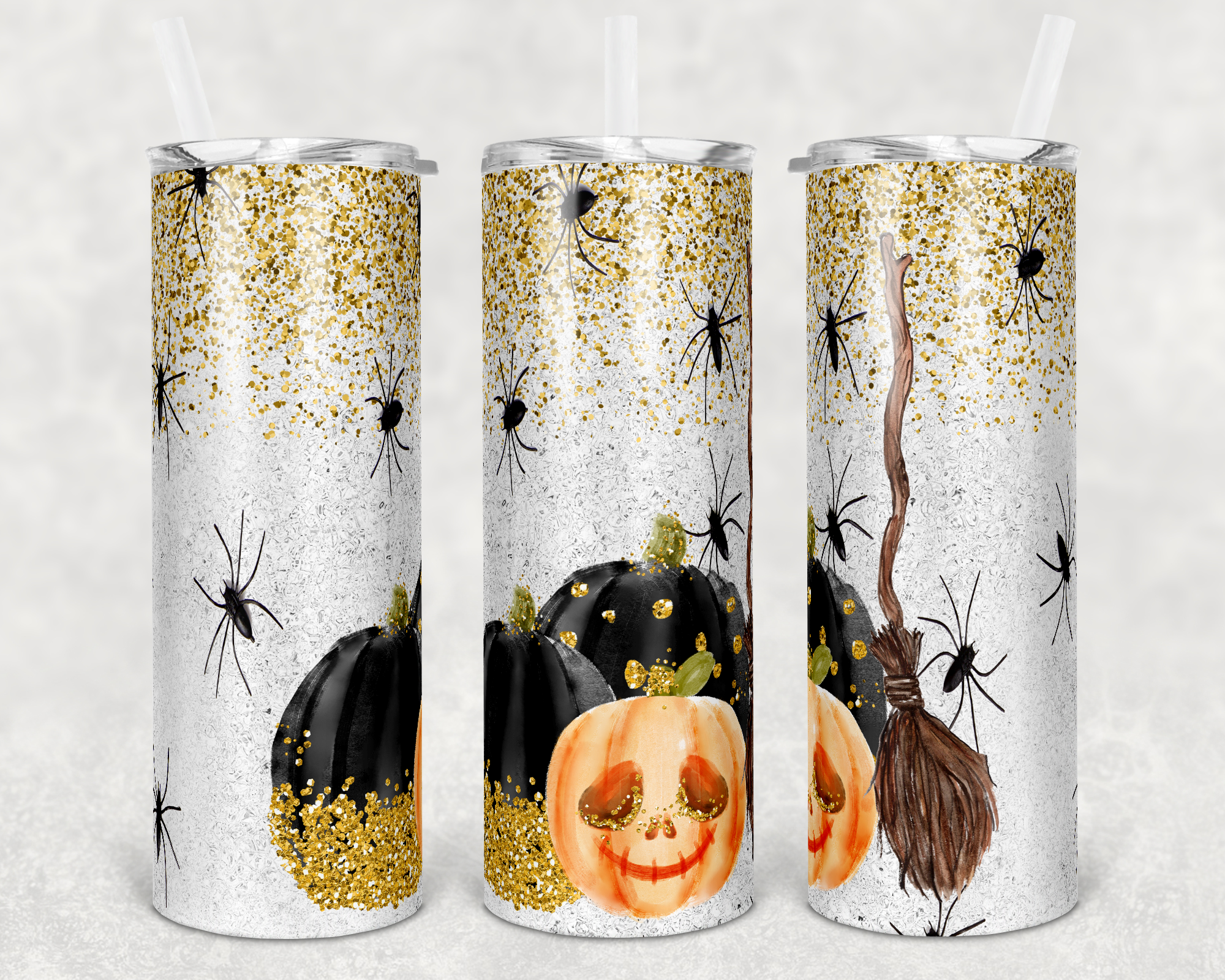 Halloween Pumpkins Faux Glitter 20 oz Skinny Sublimation Tumbler