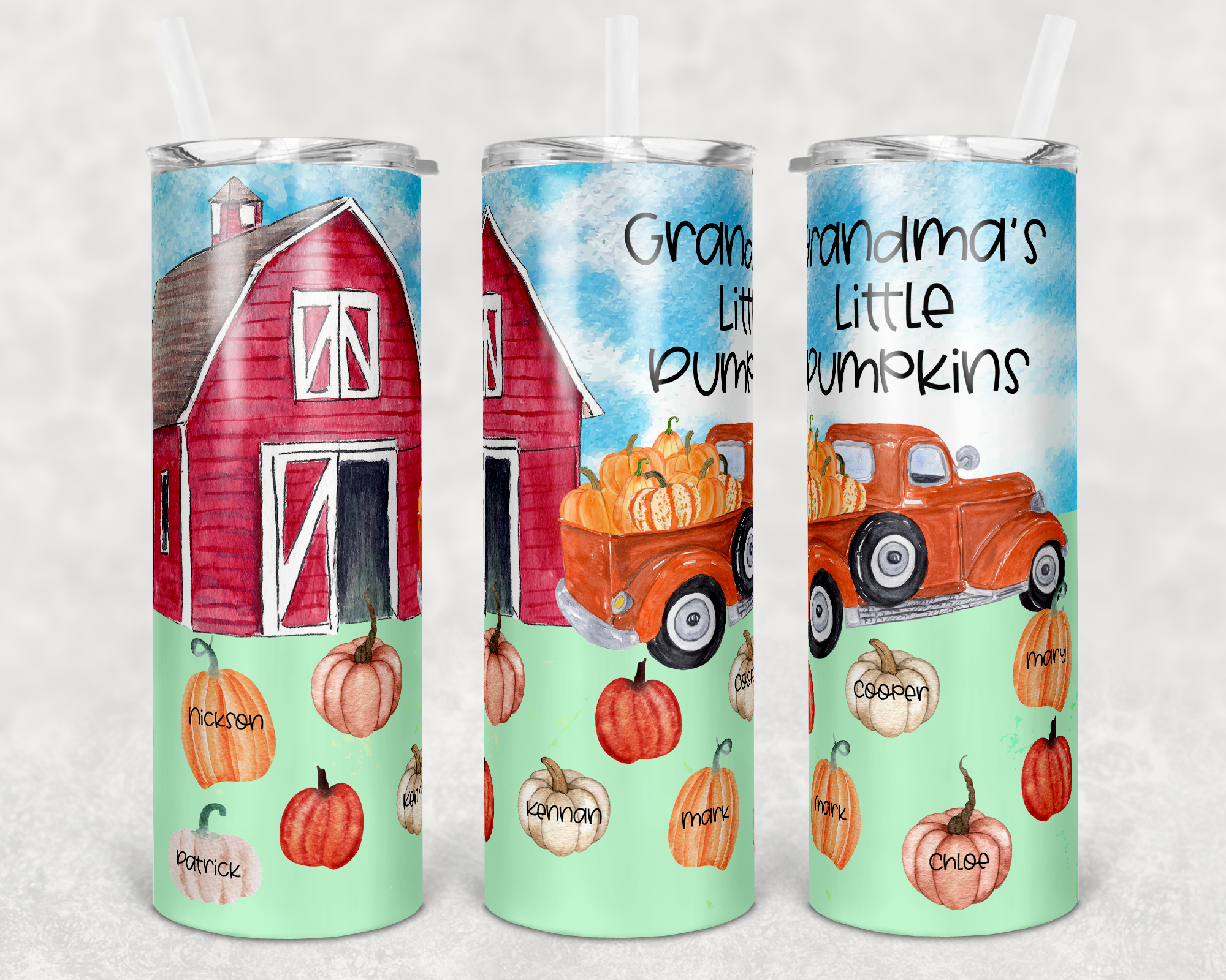 Grandma's Little Pumpkins Personalized Name 20 oz Skinny Sublimation Tumbler