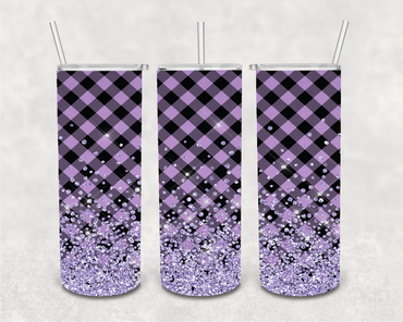 Purple Plaid Faux Glitter 20 oz Skinny Sublimation Tumbler